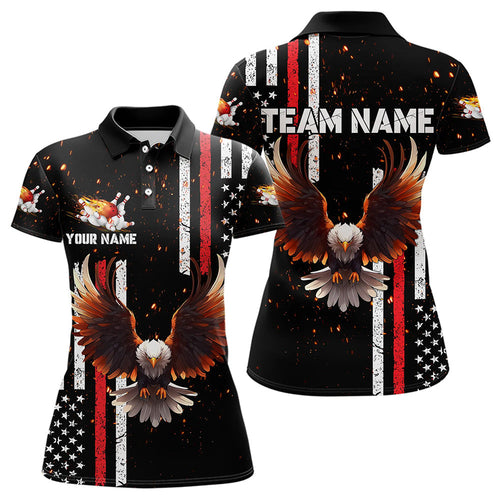 Personalized Black American Flag Flame Eagle Bowling Shirts For Women Custom patriotic bowling jerseys NQS9549