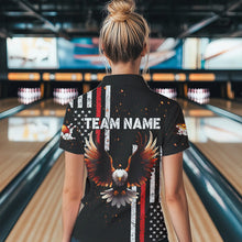 Load image into Gallery viewer, Personalized Black American Flag Flame Eagle Bowling Shirts For Women Custom patriotic bowling jerseys NQS9549