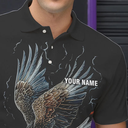 Black Mens Bowling Polo, 1/4 Zip Shirt Custom Flame Eagle Lightning bowling outfit gifts for bowlers NQS9707