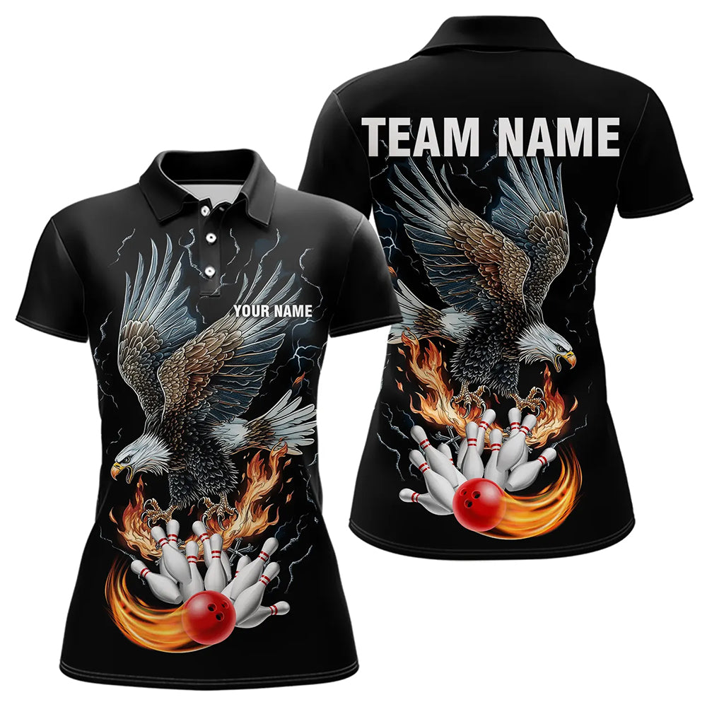 Black Women Bowling Polo, 1/4 Zip Shirt Custom Flame Eagle Lightning bowling outfit gifts for bowlers NQS9707