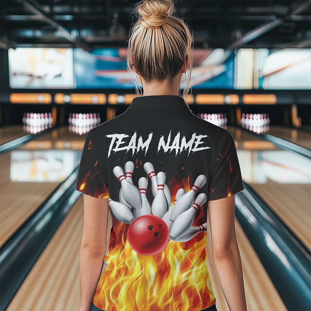 Flame Eagle Women Bowling Polo, Quarter Zip Shirt Custom team ladies bowling outfit gifts for bowlers NQS9708