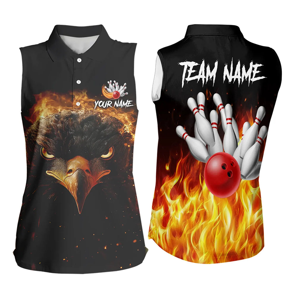 Flame Eagle Bowling Sleeveless Polo Shirt Custom team ladies bowling outfit gifts for bowlers NQS9708