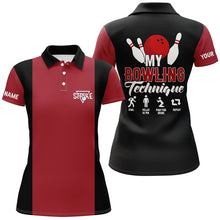 Load image into Gallery viewer, Red black vintage Womens bowling polo shirt Custom my bowling technique strike Bowling Team Jersey NQS5487