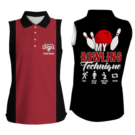 Custom Red black sleeveless bowling shirt for women – personalized team jersey front view