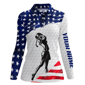 Womens golf polo shirts custom white American flag patriotic golf shirts for womens golfing gifts NQS5753