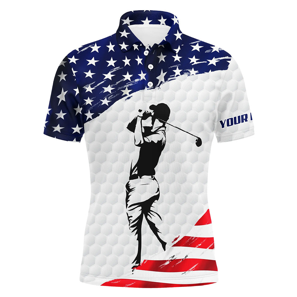 Mens golf polo shirts custom name white American flag patriotic golf shirts for mens golfing gifts NQS5753