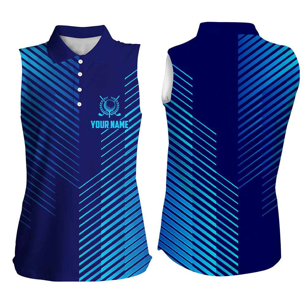 Blue stripes pattern Women sleeveless polo shirt custom golf shirts for women, ladies golf top NQS7842