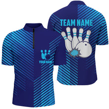Load image into Gallery viewer, Blue stripes pattern bowling ball pins custom Men's bowling Polo, Quarter Zip shirts team jerseys NQS7843