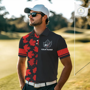Black and Red maple leaf pattern Men golf polo shirts Custom Canadian Flag patriotic mens golf top NQS10139