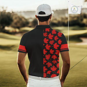 Black and Red maple leaf pattern Men golf polo shirts Custom Canadian Flag patriotic mens golf top NQS10139