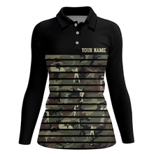 Load image into Gallery viewer, Green golf camo black Womens golf polo shirts custom name golf tops for ladies, golfing gifts NQS5952