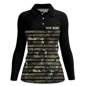 Green golf camo black Womens golf polo shirts custom name golf tops for ladies, golfing gifts NQS5952