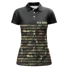 Load image into Gallery viewer, Green golf camo black Womens golf polo shirts custom name golf tops for ladies, golfing gifts NQS5952