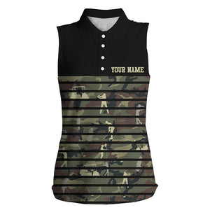 Green golf camo black Womens sleeveless polo shirt custom golf tops for ladies, golfing gifts NQS5952