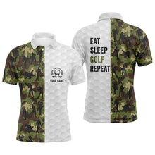 Load image into Gallery viewer, Eat Sleep Golf Repeat Mens golf polo shirts personalized Green camo white best mens golf wears NQS5955