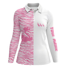 Load image into Gallery viewer, Pink zebra pattern flamingo Womens golf polo shirts custom name white team golf shirts ladies NQS5959