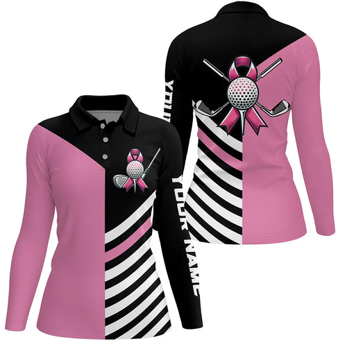 Black and Pink ribbon golf ball clubs Women golf polo shirt custom Breast Cancer awareness golf shirts NQS8278