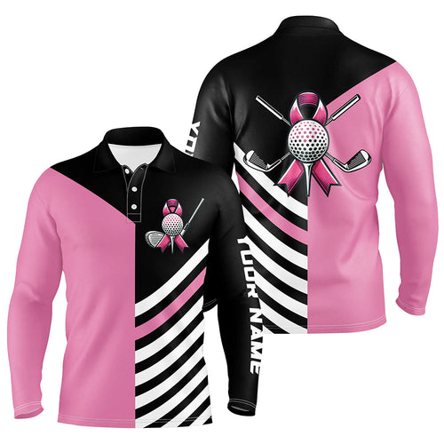 Black and Pink ribbon golf ball clubs Men golf polo shirts custom Breast Cancer awareness golf shirts NQS8278