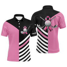 Load image into Gallery viewer, Black and Pink ribbon golf ball clubs Men golf polo shirts custom Breast Cancer awareness golf shirts NQS8278