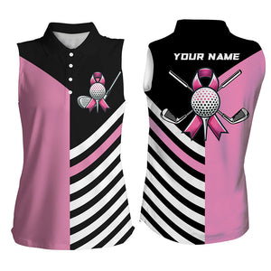 Black and Pink ribbon golf ball clubs sleeveless golf top custom Breast Cancer awareness golf shirts NQS8278