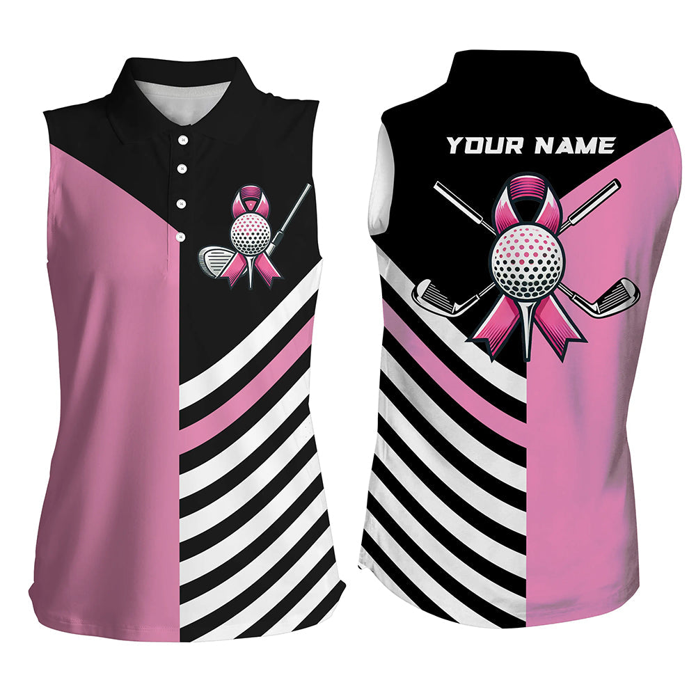 Black and Pink ribbon golf ball clubs sleeveless golf top custom Breast Cancer awareness golf shirts NQS8278