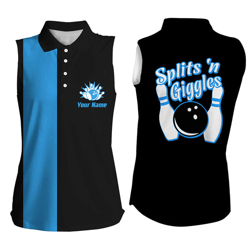 Splits'n Giggles Bowling sleeveless polo Shirt For Women Personalized black blue retro bowling Jersey NQS8487