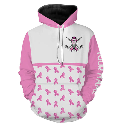 Pink ribbon pattern Golf Hoodies custom breast cancer awareness month shirt golf outfit NQS8492