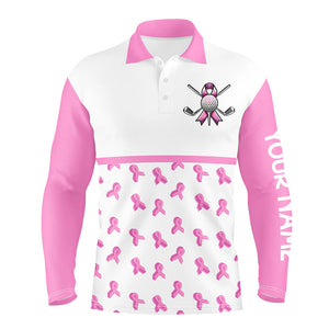 Pink ribbons pattern Mens golf polo shirts custom breast cancer awareness month shirts men golf outfit NQS8492