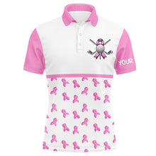 Load image into Gallery viewer, Pink ribbons pattern Mens golf polo shirts custom breast cancer awareness month shirts men golf outfit NQS8492