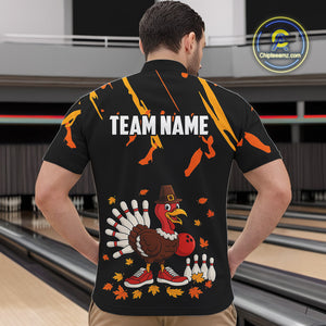 Custom Turkey Bowling Shirts For Men, Black and Orange Thanksgiving Autumn Team Bowling Jersey NQS10684