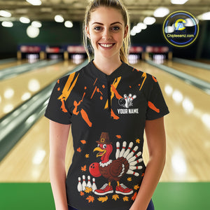 Custom Turkey Bowling Shirts For Women, Black and Orange Thanksgiving Autumn Team Bowling Jersey NQS10684