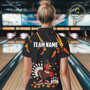 Custom Turkey Bowling Shirts For Women, Black and Orange Thanksgiving Autumn Team Bowling Jersey NQS10684