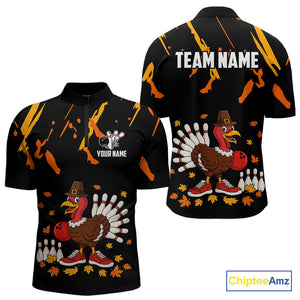 Custom Turkey Bowling Shirts For Men, Black and Orange Thanksgiving Autumn Team Bowling Jersey NQS10684