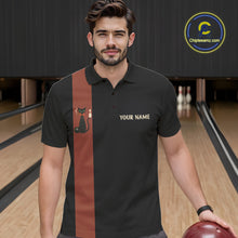 Load image into Gallery viewer, Custom retro bowling shirts Black and Orange Funny Cat Bowling jersey for men Team Bowling Outfit NQS11073