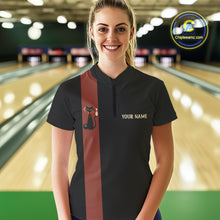 Load image into Gallery viewer, Custom retro bowling shirts Black and Orange Funny Cat Bowling jersey for Women Team Bowling Outfit NQS11073