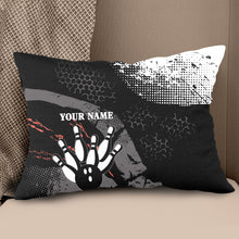Load image into Gallery viewer, Personalized black and white retro bowling ball pins custom name Canvas, Linen Throw Pillow NQS7024
