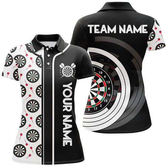 Black and White Dart Board Camo Custom Team Dart Polo, Quarter Zip Shirt For Women, Ladies dart jersey NQS9202