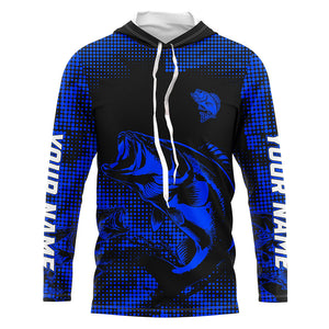 Largemouth Bass fishing jersey Custom UV protection performance bass fishing tournament shirts | Blue NQS9395