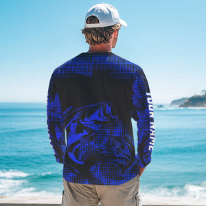 Largemouth Bass fishing jersey Custom UV protection performance bass fishing tournament shirts | Blue NQS9395