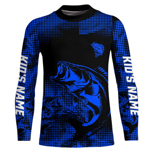 Largemouth Bass fishing jersey Custom UV protection performance bass fishing tournament shirts | Blue NQS9395