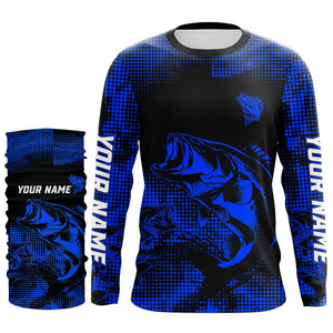 Largemouth Bass fishing jersey Custom UV protection performance bass fishing tournament shirts | Blue NQS9395