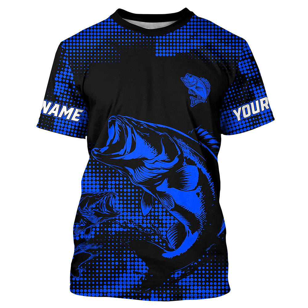 Largemouth Bass fishing jersey Custom UV protection performance bass fishing tournament shirts | Blue NQS9395