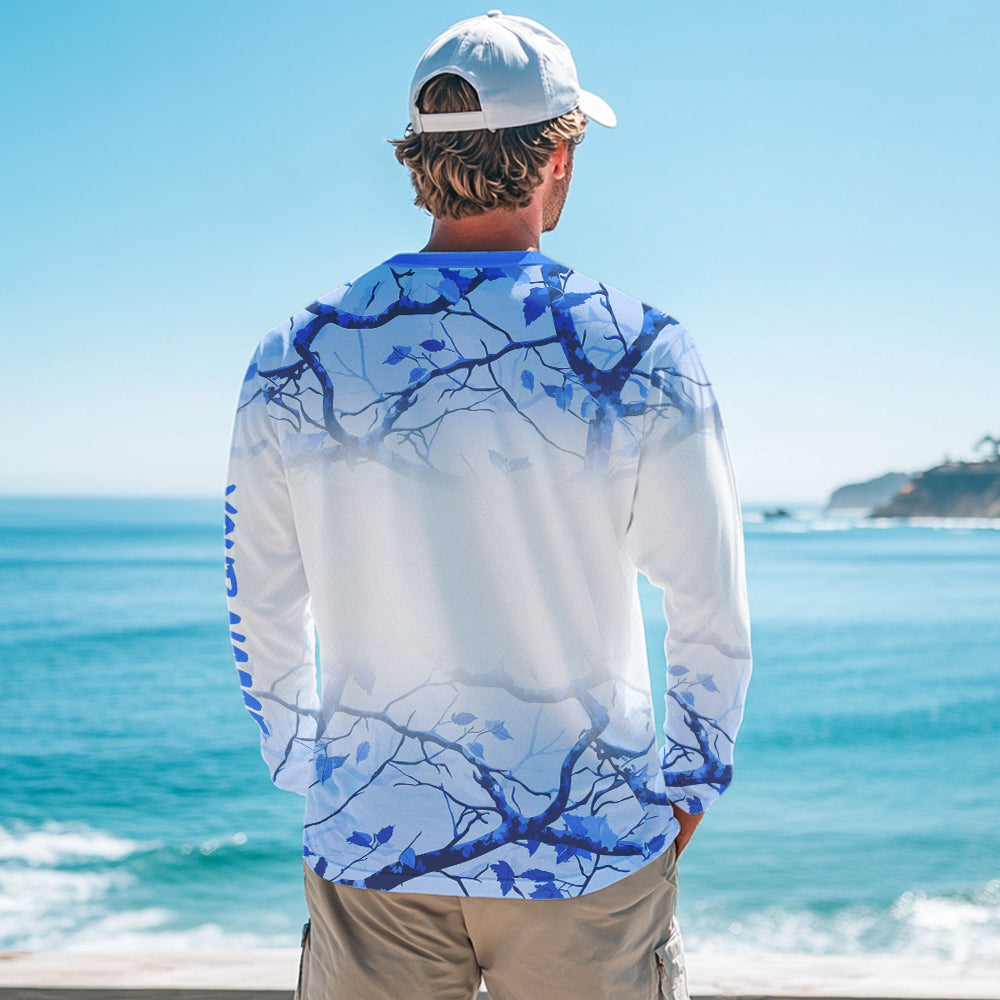 Personalized name White and Blue Camo performance long sleeve team fishing tournament shirts NQS9555