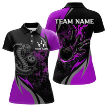 Load image into Gallery viewer, Black and Purple Flame Cobra Snake Bowling Shirts For Women Custom Name Bowling Team League Shirt NQS9714