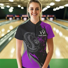 Load image into Gallery viewer, Black and Purple Flame Cobra Snake Bowling Shirts For Women Custom Name Bowling Team League Shirt NQS9714