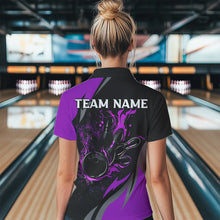 Load image into Gallery viewer, Black and Purple Flame Cobra Snake Bowling Shirts For Women Custom Name Bowling Team League Shirt NQS9714