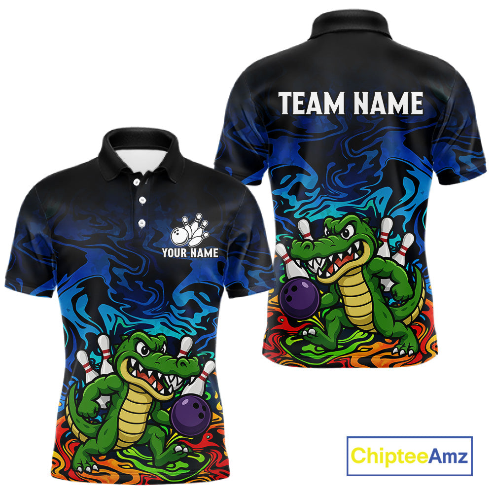 Colorful Funny Alligator Bowling Shirts for Men Custom Bowling Team Jersey, Gift For Bowlers NQS11755