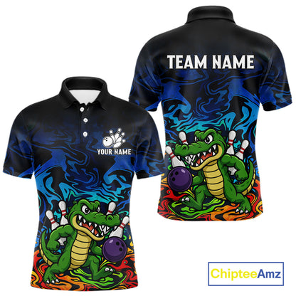 Colorful Funny Alligator Bowling Shirts for Men Custom Bowling Team Jersey, Gift For Bowlers NQS11755