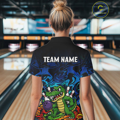 Colorful Funny Alligator Bowling Shirts for Women Custom Bowling Team Jersey, Gift For Bowlers NQS11755