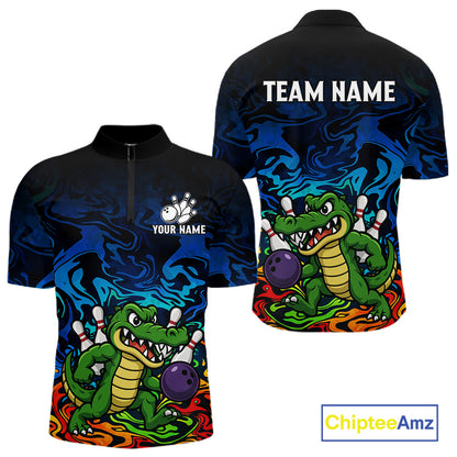 Colorful Funny Alligator Bowling Shirts for Men Custom Bowling Team Jersey, Gift For Bowlers NQS11755